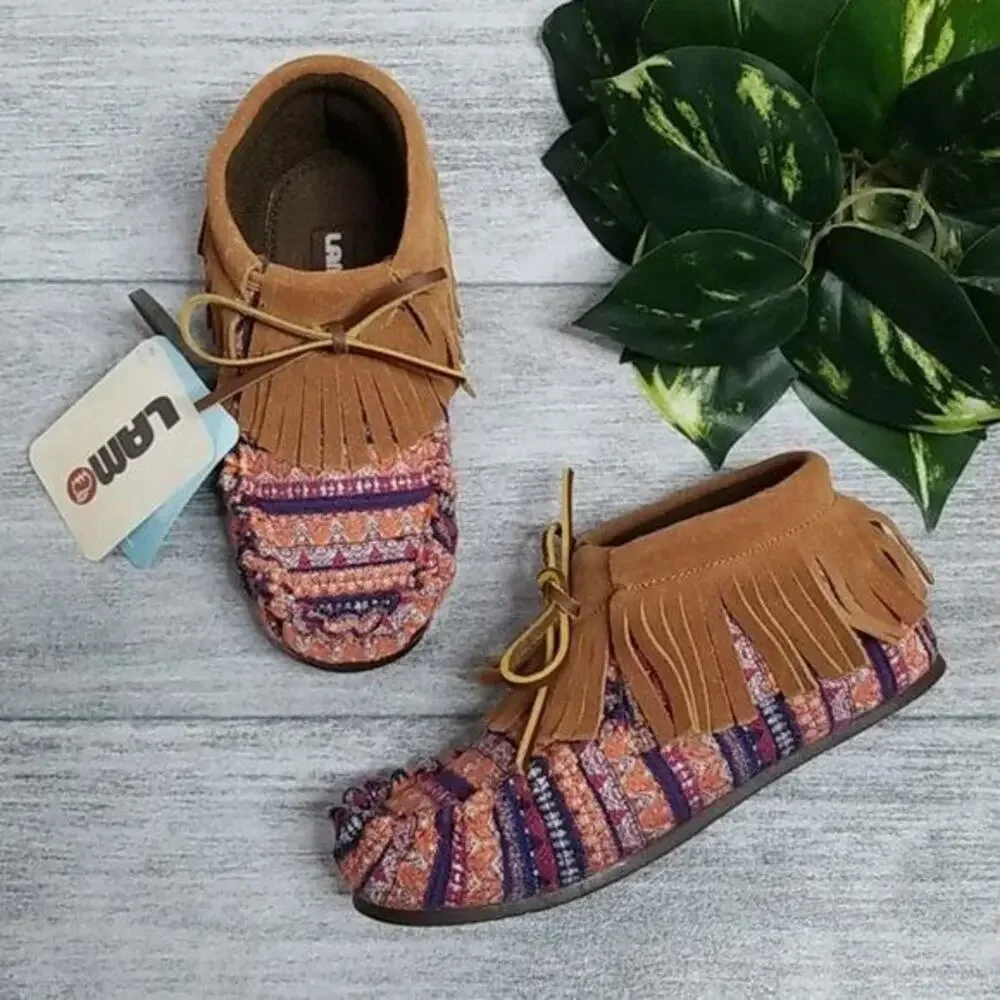 Lamo Footwear Ava Multicolor Faux Suede Fringe Moccasin Bootie NEW Girls 3Y